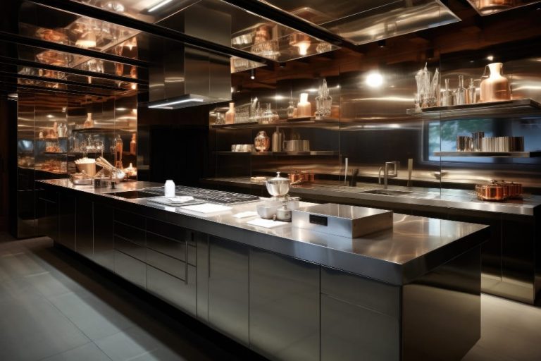 Los muebles de cocina de acero inoxidable son resistentes e higiénicos